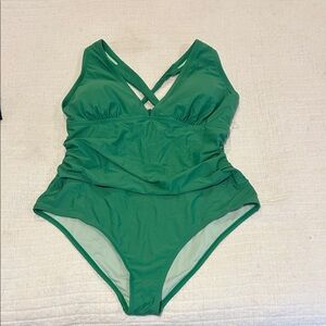 Cupshe Green V-Neck Ruched One-Piece Swimsuit with Crossback Straps